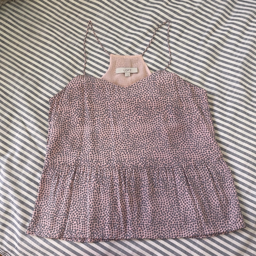 LOFT Pink Micro Dot Spaghetti Strap Peplum Camisole